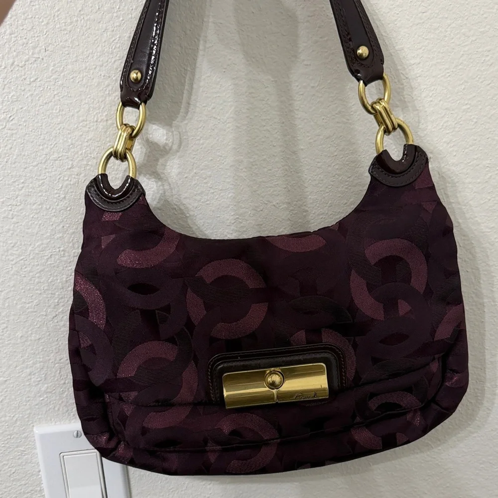 Coach Plum Jacquard Hobo Bag with Gold Hardware